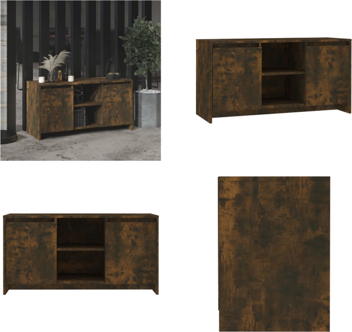 vidaXL - Tv-meubel - 102x37,5x52,5 - cm - bewerkt - hout - gerookt - eikenkleurig