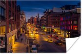 Straat in New York in de nacht Poster 120x80 cm - Foto print op Poster (wanddecoratie woonkamer / slaapkamer) / Noord-Amerika Poster