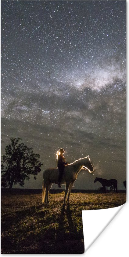 Poster Paard - Vrouw - Sterrenhemel - 80x160 cm