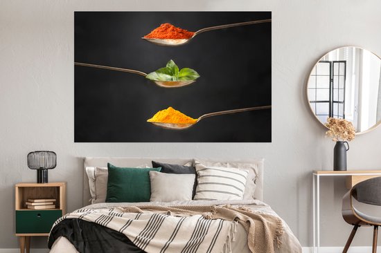 Poster Herbes - Cuillère - Épices - Zwart - Italien - 180x120 cm XXL