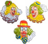 Assiettes de décoration de carnaval/ party - 3x Têtes de Clown - décoration murale/murale - 50 x 50 cm - plastique