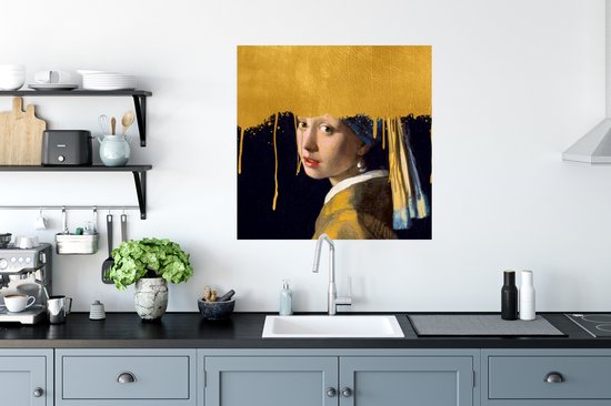 Affiche Fille avec une boucle d'oreille en perle - Or - Vermeer - 75x75 cm