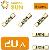 Colorful Sun® Fusibles en tube céramique - 5 pièces - 20 A 250 V - Fusibles en cartouche 25,4 x 6,3 mm - Fusible domestique - Fusible mondial - Fusible