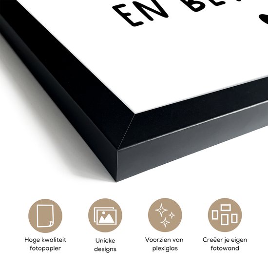 Affiche avec cadre Citation néerlandaise : 'Chantez, combattez, pleurez, priez, riez, travaillez et admirez' sur fond blanc - 40x40 cm