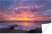 Zonsondergang zee Poster 90x60 cm - Foto print op Poster (wanddecoratie woonkamer / slaapkamer) / Landschappen Poster / Zee en Strand