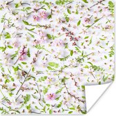 Wit met roze bloemdessin poster 30x30 cm - Foto print op Poster (wanddecoratie woonkamer / slaapkamer) / Bloemen Poster