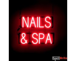 NAILS & SPA - Lichtreclame Neon LED bord verlicht | SpellBrite | 45 x 38 cm | 6 Dimstanden - 8 Lichtanimaties | Reclamebord neon verlichting