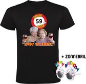 Hoera 59 jaar! Het is feest Heren T-shirt + Happy birthday bril - verjaardag - jarig - 59e verjaardag - oma - wijn - grappig