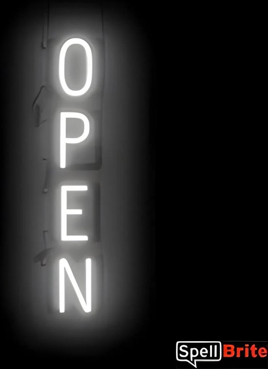 OPEN - Néon publicitaire Enseigne Néon LED éclairée | SortBrite | 15x83 cm | 6 modes de gradation - 8 animations lumineuses | Éclairage au néon pour panneaux publicitaires