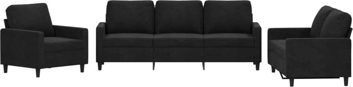 vidaXL - 3-delige - Loungeset - met - kussens - fluweel - zwart