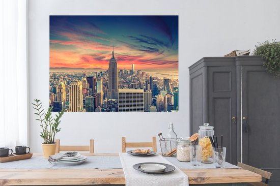 Affiche Manhattan avec ciel spécial 150x75 cm - Tirage photo sur Poster (décoration murale salon / chambre) / Poster Villes