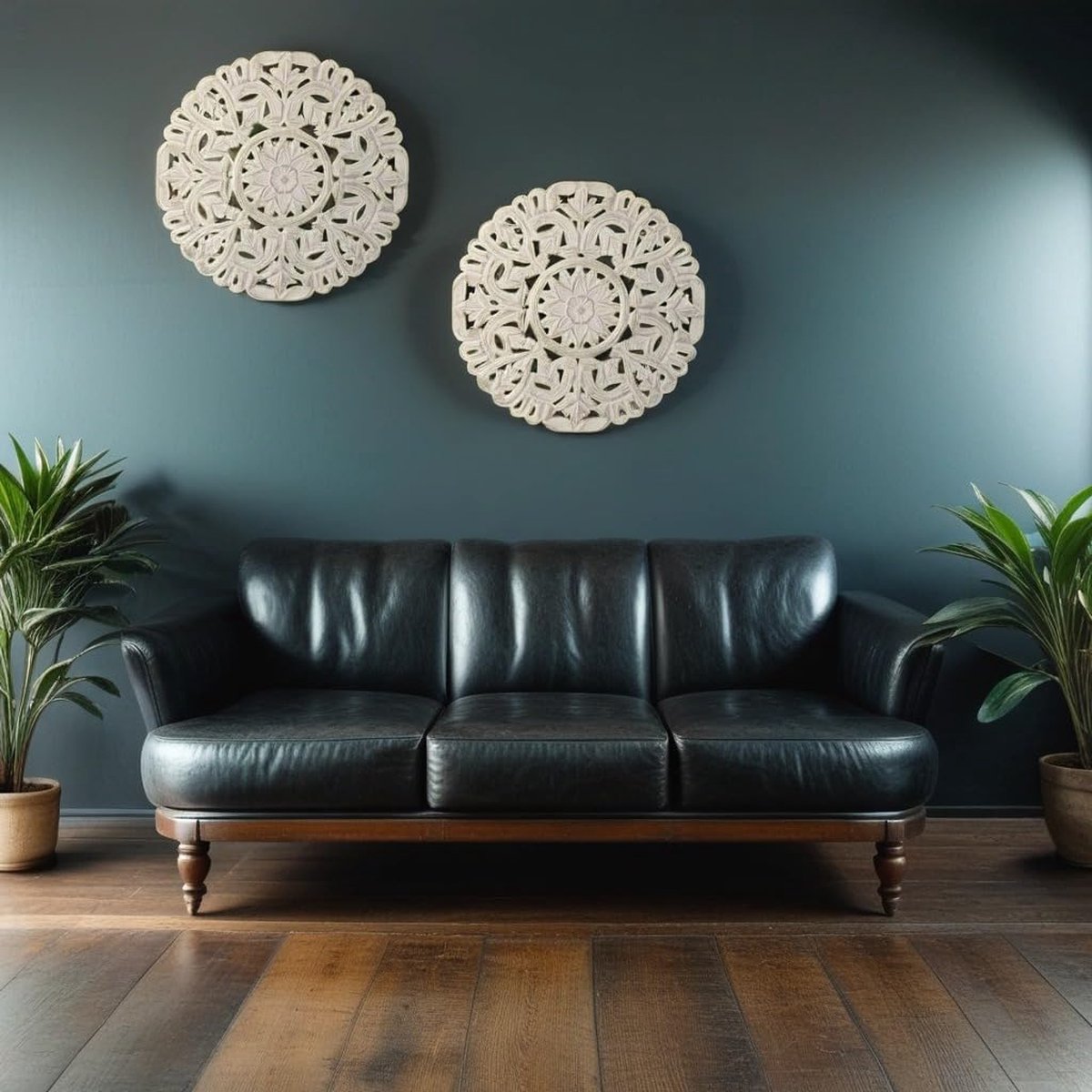 Houten Raamornament Shabby Chic - Wit, 60x45 Cm, Mandala Motief, 3-delig Met Scharnieren