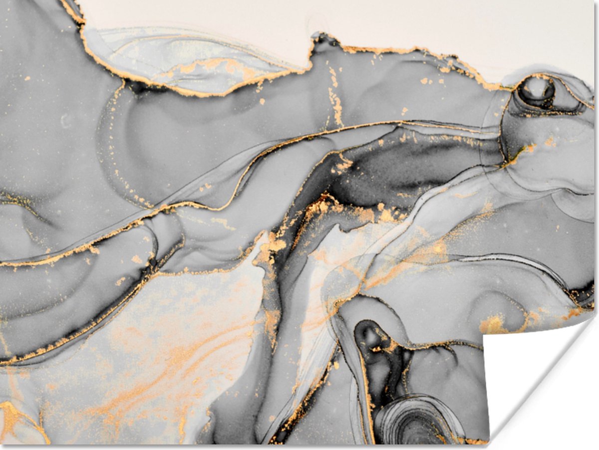Poster Marmer - Goud - Grijs - 40x30 cm
