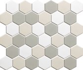 The Mosaic Factory London mozaïektegel 5.1x5.9x0.6cm voor vloer voor binnen en buiten Zeshoek Hexagon Keramiek wit mix