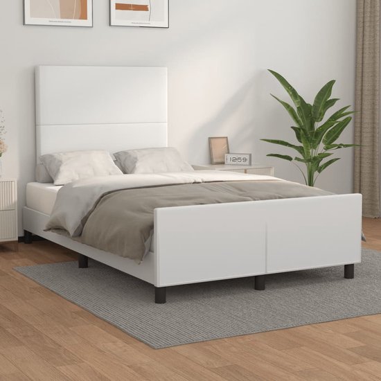 vidaXL Cadre de lit avec tête de lit Simili cuir Blanc 120x200 cm - Cadre de lit avec tête de lit - Encadrements de lit avec têtes de lit - Cadre de lit - Lit