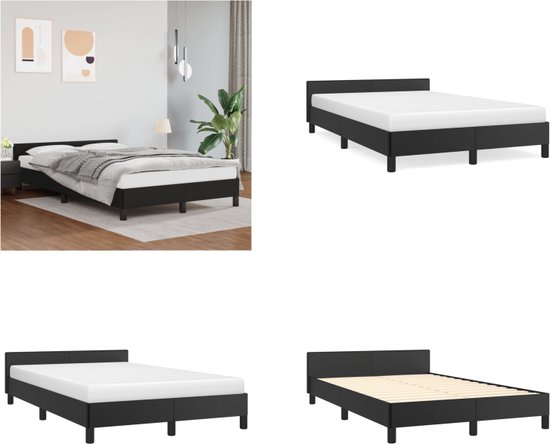 vidaXL Bedframe met hoofdbord kunstleer zwart 120x200 cm - Bedframe Met Hoofdbord - Bedframes Met Hoofdborden - Bedframe - Bed