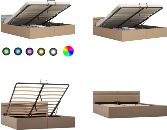 vidaXL Bedframe met opbergruimte LED kunstleer cappuccino 160x200 cm - Bedframe - Bedframes - Bed - Bedden