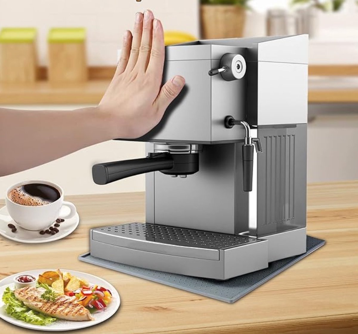 Siliconen mat voor koffiezetapparaat, 48 x 30 cm, anti-slip onderlegger voor het opvangen van koffieresten, volautomatische koffiemachine, Barista accessoirepad, ook als voer- en waterbakmat, grijs