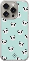 Casimoda® hoesje - Geschikt voor iPhone 15 Pro Max - Panda Print - 2-in-1 case - Schokbestendig - Dierenprint - Verhoogde randen - Mint, Transparant