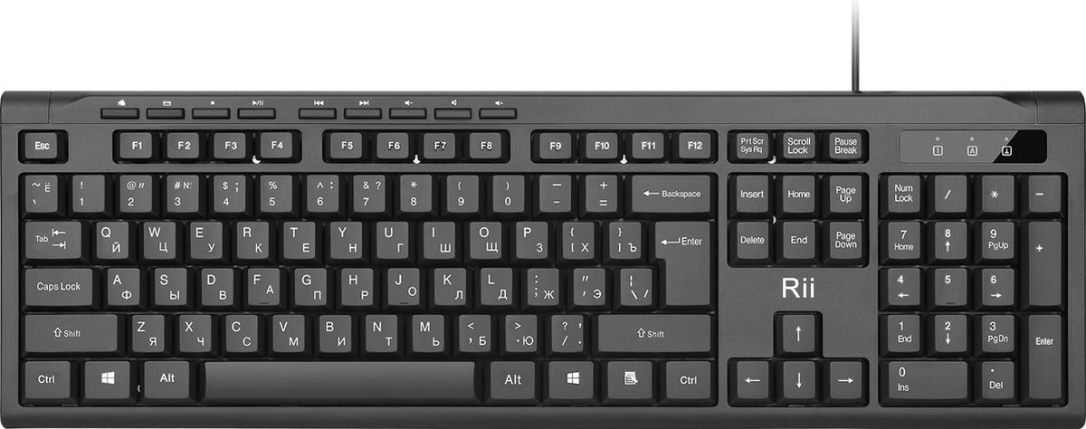 Beroli - Rii Russisch Toetsenbord - Bedraad Toetsenbord - Business Slim Keyboard met Kabel voor Mac/PC/Tablet/Windows/Android/Microsoft - Russisch Toetsenbord