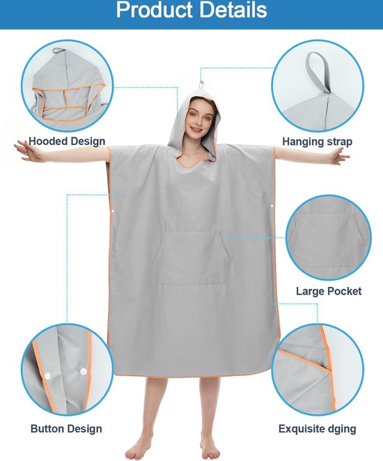 valuents Adult Bath Poncho - Women's Surf Poncho with Hood for Beach, Sauna or Home Plus Microfibre Towel