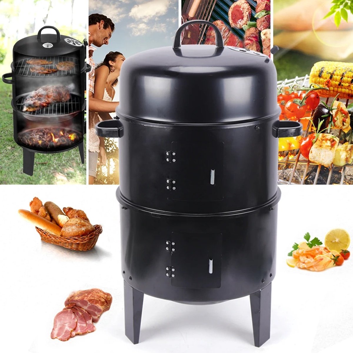 BolGalaxy BBQ - Smoker bbq - Grill - Barbecue - Rookoven - Houtskool - Voor Tuin, Camping - Ronde Barbeque - Zwart