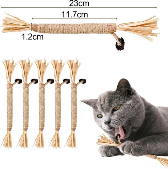 Matatabi-stokjes, 10 stuks, kattengras, matatabi-stokjes, natuurlijke matatabi-stokjes voor katten, van natuurlijk gedroogd hout, verlicht spanning en angst van de kat (7-10 mm