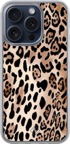Casimoda® hoesje - Geschikt voor iPhone 15 Pro - Luipaard print bruin - 2-in-1 case - Schokbestendig - Luipaardprint - Verhoogde randen - Bruin/beige, Transparant
