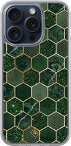 Casimoda® hoesje - Geschikt voor iPhone 15 Pro - Kubus Groen - 2-in-1 case - Schokbestendig - Geometrisch patroon - Verhoogde randen - Groen, Transparant