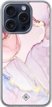 Casimoda® hoesje - Geschikt voor iPhone 15 Pro - Marmer roze paars - 2-in-1 case - Schokbestendig - Marble design - Verhoogde randen - Paars, Transparant