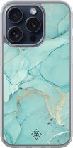 Casimoda® hoesje - Geschikt voor iPhone 15 Pro - Marmer mint groen - 2-in-1 case - Schokbestendig - Marble design - Verhoogde randen - Mint, Transparant