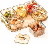 Serveerschaal voor noten en snoep, 6 verwijderbare, verdeelde snackschalen, compartiment voor hapjes, voedsel met dekselbak en handvat voor fruit, dessert, noten, snacks,