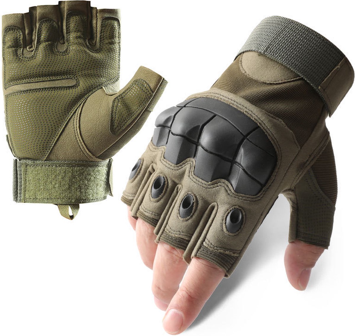 Zomer Vingerloze Motorhandschoenen - Groen - Harde Knokkels - Hand Handschoenen - Training handschoenen - Sport handschoenen