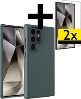 Hoesje Geschikt voor Samsung S24 Ultra Hoesje Siliconen Case Met 2x Screenprotector - Hoes Geschikt voor Samsung Galaxy S24 Ultra Hoes Siliconen - Donkergroen