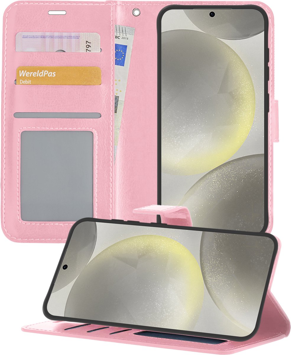 Hoesje - Met Pasjeshouder - Geschikt voor Samsung Galaxy S24 - Luxe Bookcase Portemonee - Flip Case - Kunstleer Book Case - Flipcase - Book Cover - Walletcase - Portemonneehoes - Telefoonhoesjes - Lichtroze