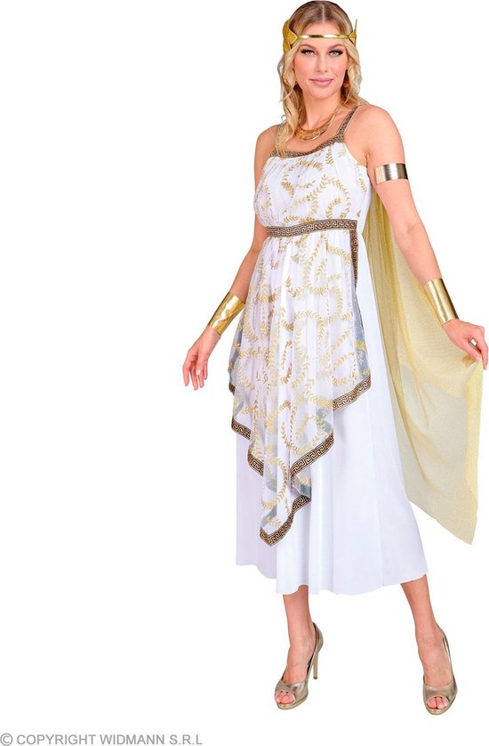 Widmann - Griekse & Romeinse Oudheid Kostuum - Griekse Godin Athena - Vrouw - Wit / Beige, Goud - XL - Carnavalskleding - Verkleedkleding