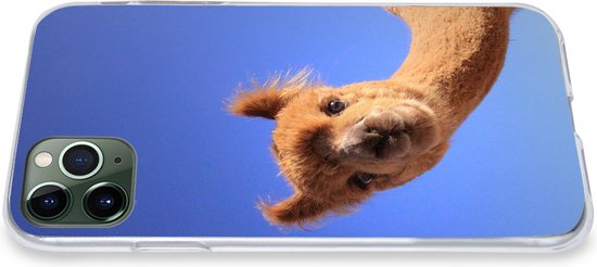 Telefoonhoesje Geschikt voor iPhone 11 Pro hoesje - Alpaca - Bruin - Blauw - Siliconen Telefoonhoesje Telefoonhoesje