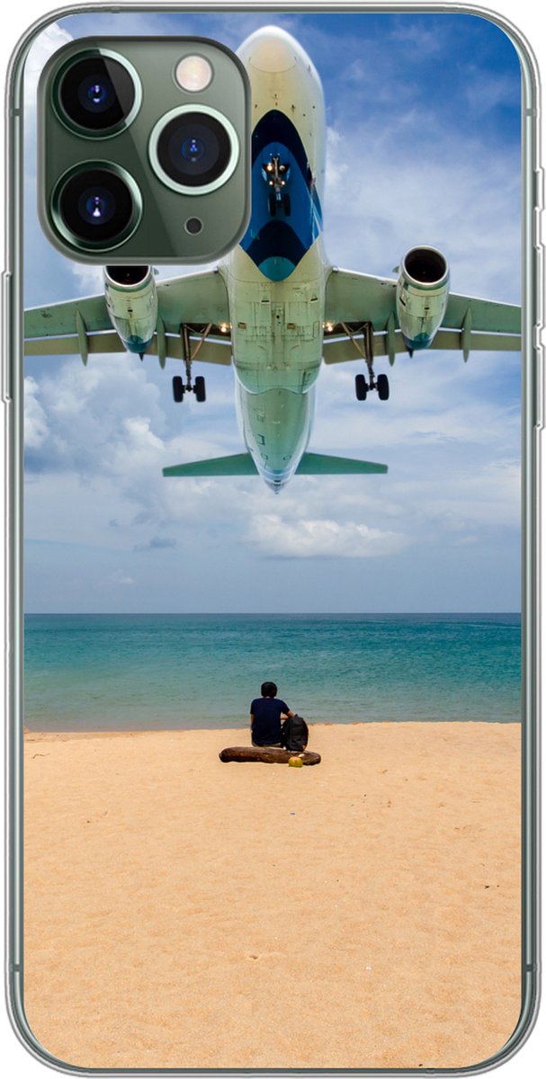 Telefoonhoesje Geschikt voor iPhone 11 Pro hoesje - Strand - Zee - Vliegtuig - Siliconen Telefoonhoesje Telefoonhoesje