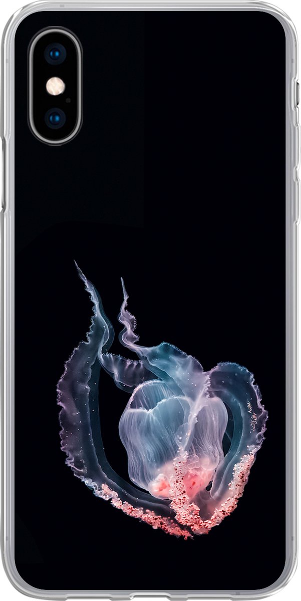 Telefoonhoesje Geschikt voor iPhone X hoesje - Kwallen - Zeedieren - Zwart - Siliconen Telefoonhoesje Telefoonhoesje