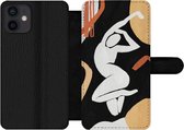 Bookcase Geschikt voor iPhone 12 Mini telefoonhoesje - Vrouw - Silhouette - Grijs - Met vakjes - Wallet case met magneetsluiting