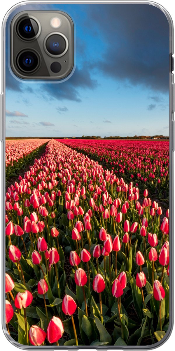 Telefoonhoesje Geschikt voor iPhone 13 Pro Max hoesje - Kleurrijke tulpen in Nederlands landschap - Siliconen Telefoonhoesje Telefoonhoesje