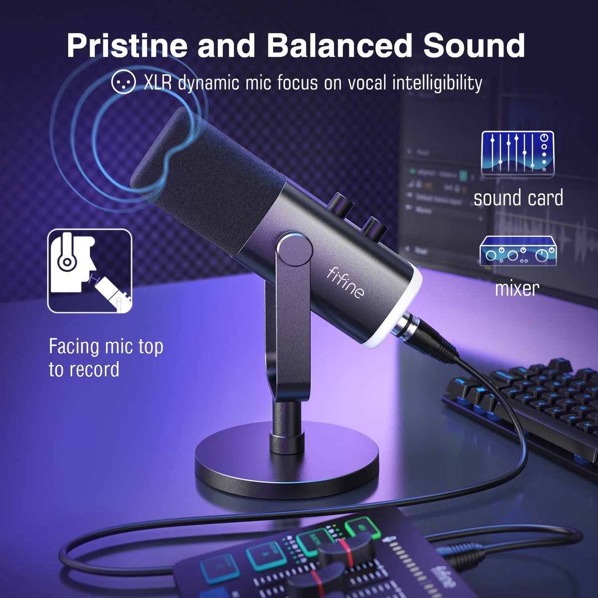 FIFINE USB-microfoon PC, gaming-microfoon voor streaming podcast studio