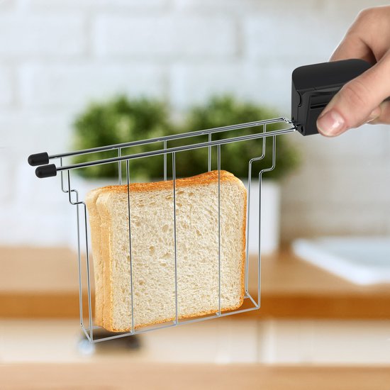 Grille-pain KitchenBrothers avec pinces à sandwich - Grille-pain - 6 niveaux de chaleur - Fentes larges - Fonction réchauffage et décongélation - 870 W - Zwart