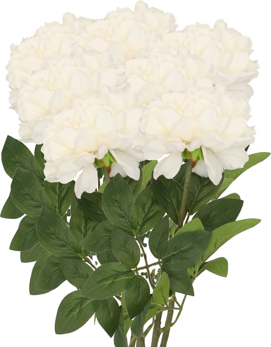 DK design Kunstbloemen boeket pioenroos - 8x - creme - zijde - 71 cm - decoratie bloemen