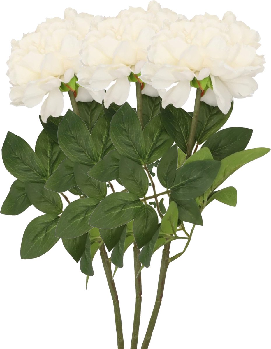 DK design Kunstbloem pioenroos - 3x - creme - zijde - 71 cm - kunststof steel - decoratie bloemen