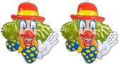 Carnaval/party decoratie bord - 2x - Clown hoofd groen haar - wand/muur versiering - 50 x 50 cm - plastic