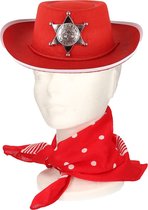 Set de déguisement chapeau de cowboy Sheriff - rouge - avec mouchoir rouge - pour enfants