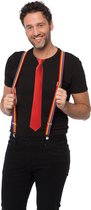 Carnaval verkleedset bretels en stropdas - regenboog - rood - volwassenen/unisex - feestkleding