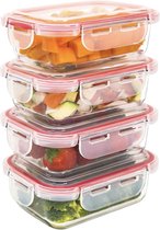 4-Pak Glazen Voedselcontainer 360 ml. Luchtdicht. Bewaarbakje Geschikt voor de Magnetron, Oven, Vaatwasmachine en Diepvries. BPA-vrij.