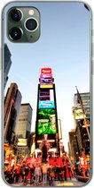 Geschikt voor iPhone 11 Pro Max hoesje - New York - Nacht - Plein - Siliconen Telefoonhoesje